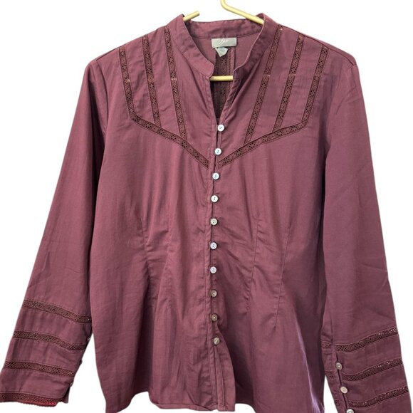 J Jill Burgundy Cotton Stretch Button Up Long Sleeve Career Casual Top Sz XS EUC - Picture 2 of 9